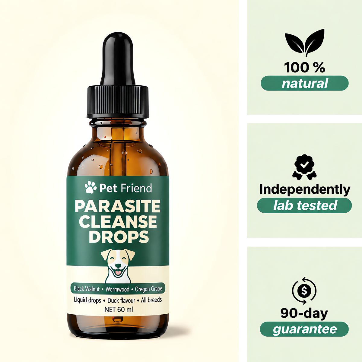 100% natural, lab tested, 90-day guarantee